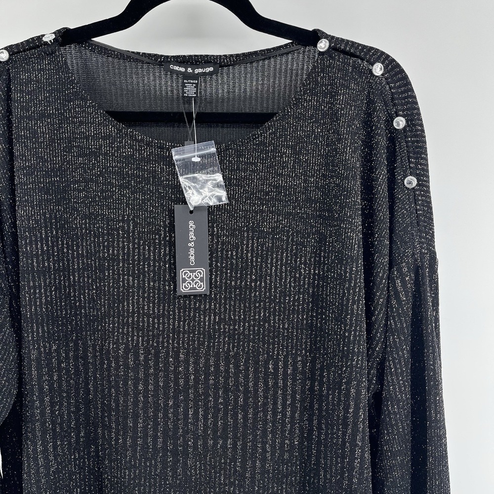 NWT Cable & Gauge Women's Size XL Sweater Black Silver Metallic Holiday Dressy